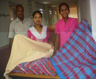 Bed sheet and towel produced by the members trained under SAIL CSR scheme, Kiran